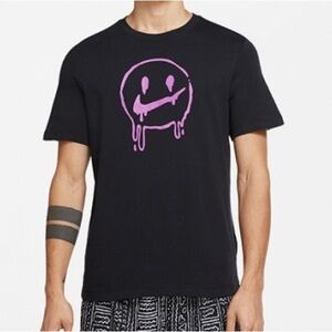 Nike Black Short-Sleeve Tee with Pink Drip Smiley Graphic
